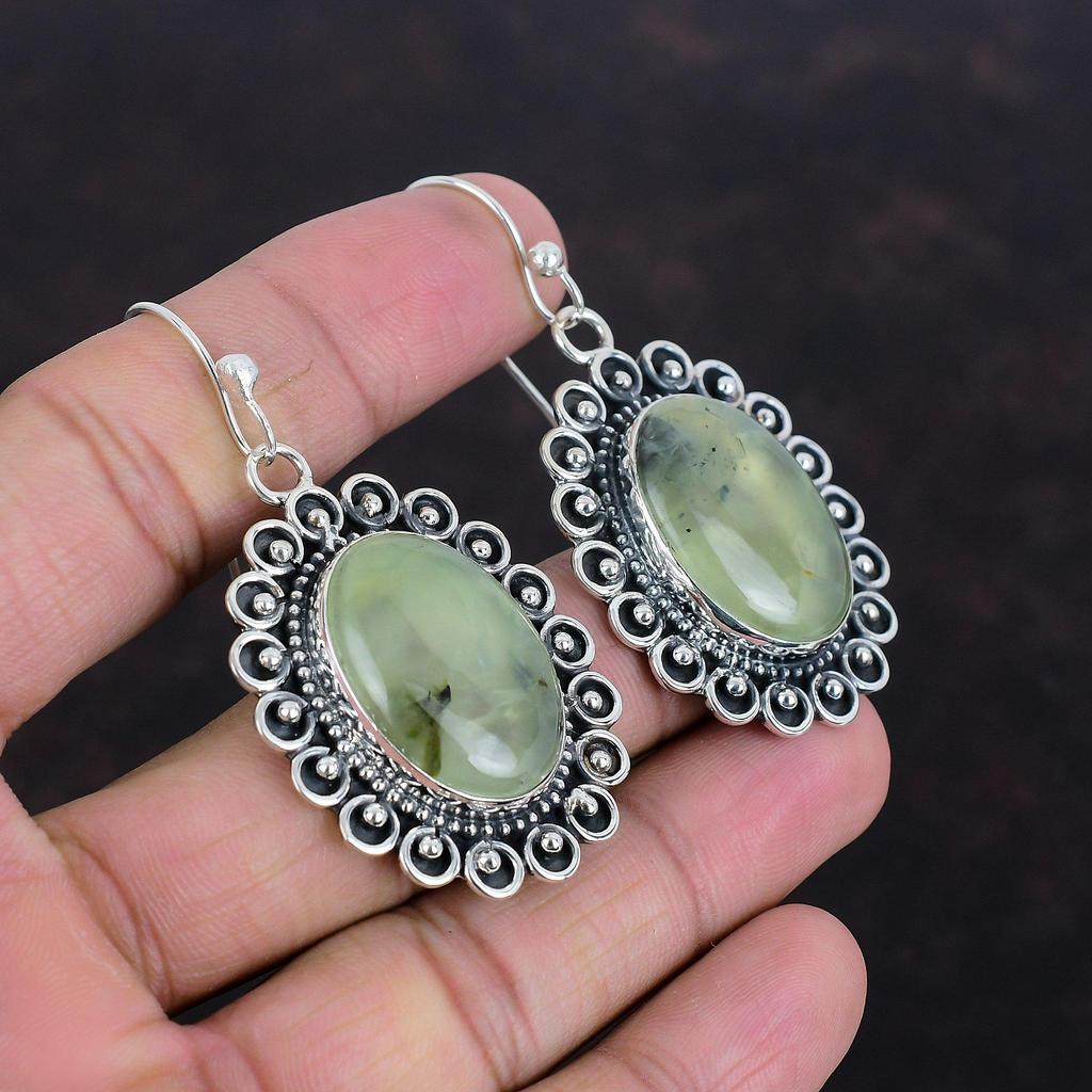 Серьги из мха и пренита, оригинальные ювелирные изделия из драгоценных камней, серьги из стерлингового серебра 925 пробы, стильные ювелирные изделия из мха и пренита, серьги ручной работы, подарки для матери