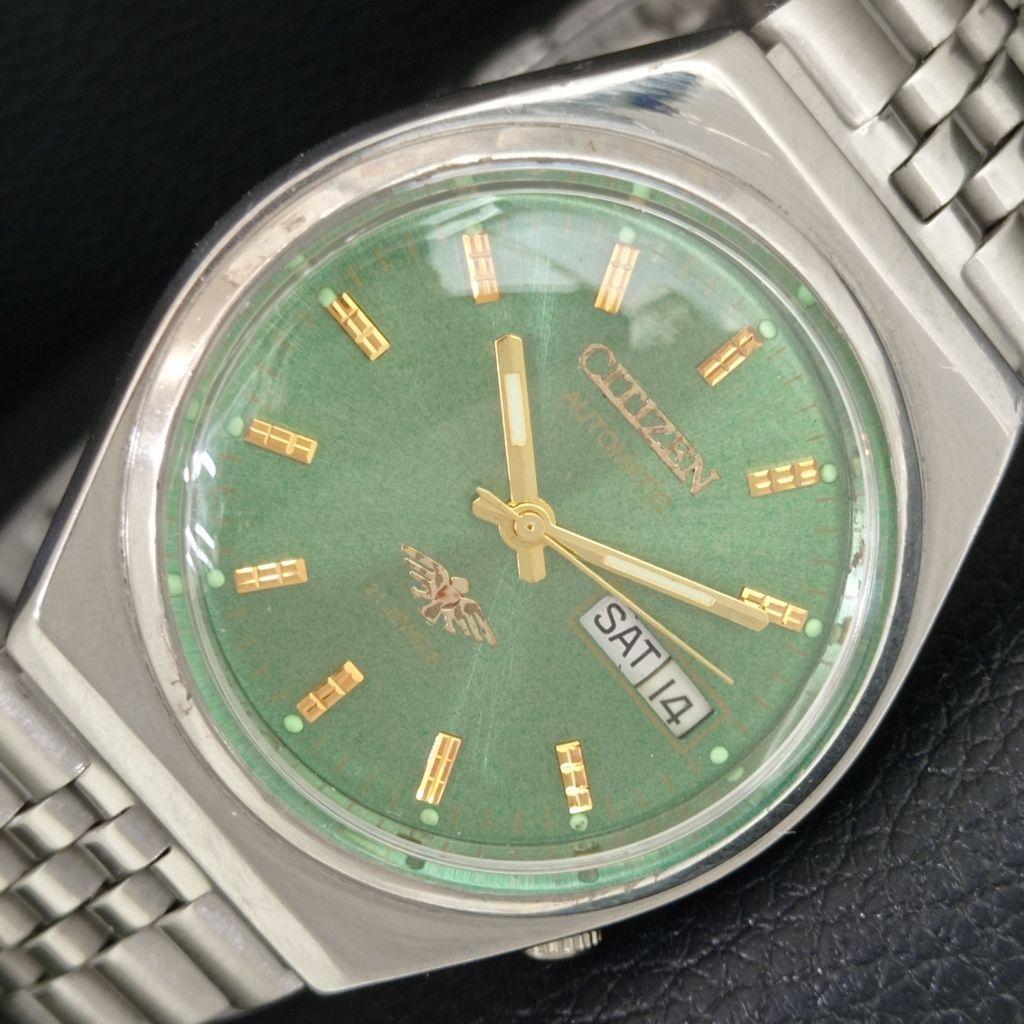 ОРИГИНАЛЬНЫЕ ВИНТАЖНЫЕ АВТОМАТИЧЕСКИЕ ЧАСЫ CITIZEN 8200 ЯПОНИЯ МУЖСКИЕ ЗЕЛЕНЫЙ ЦИФЕРБЛАТ a709334-1
