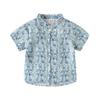 Boys' Chinese Style Short Sleeve Shirt Children's Summer Clothing Baby Stand Collar Shirt Kids Frog Button Floral Print Casual Tops