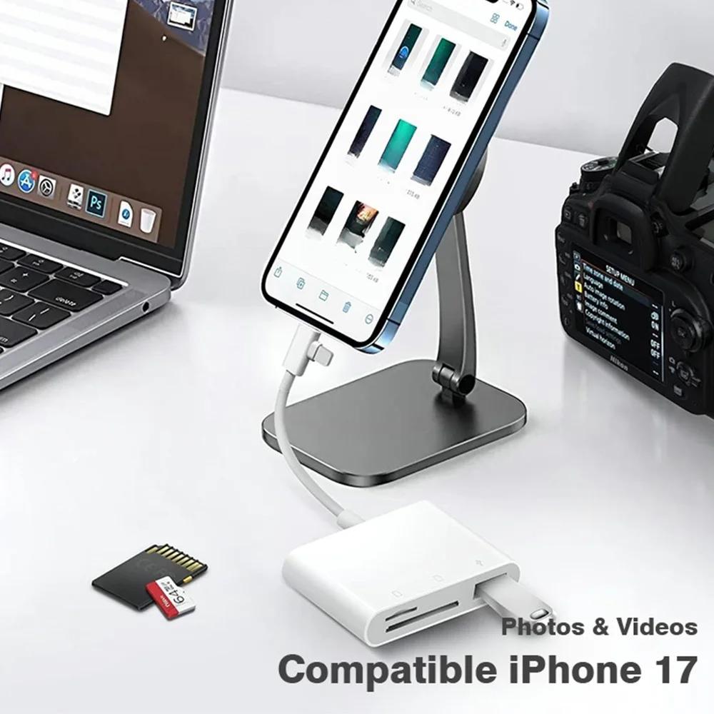 3 in 2 OTG Card Reader Type-C Lightning to SD/TF/USB Memory Card Adapter For Laptops iPhone 17 Multi-Function Smart Card Reader 3