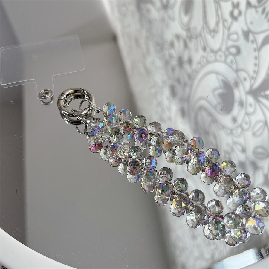 Luxury Glitter Crystal Beads Hand Wrist Strap Chain Lanyard Anti-lost Phone Charm Ornament Keychain Universal 12cm iPhone Redmi