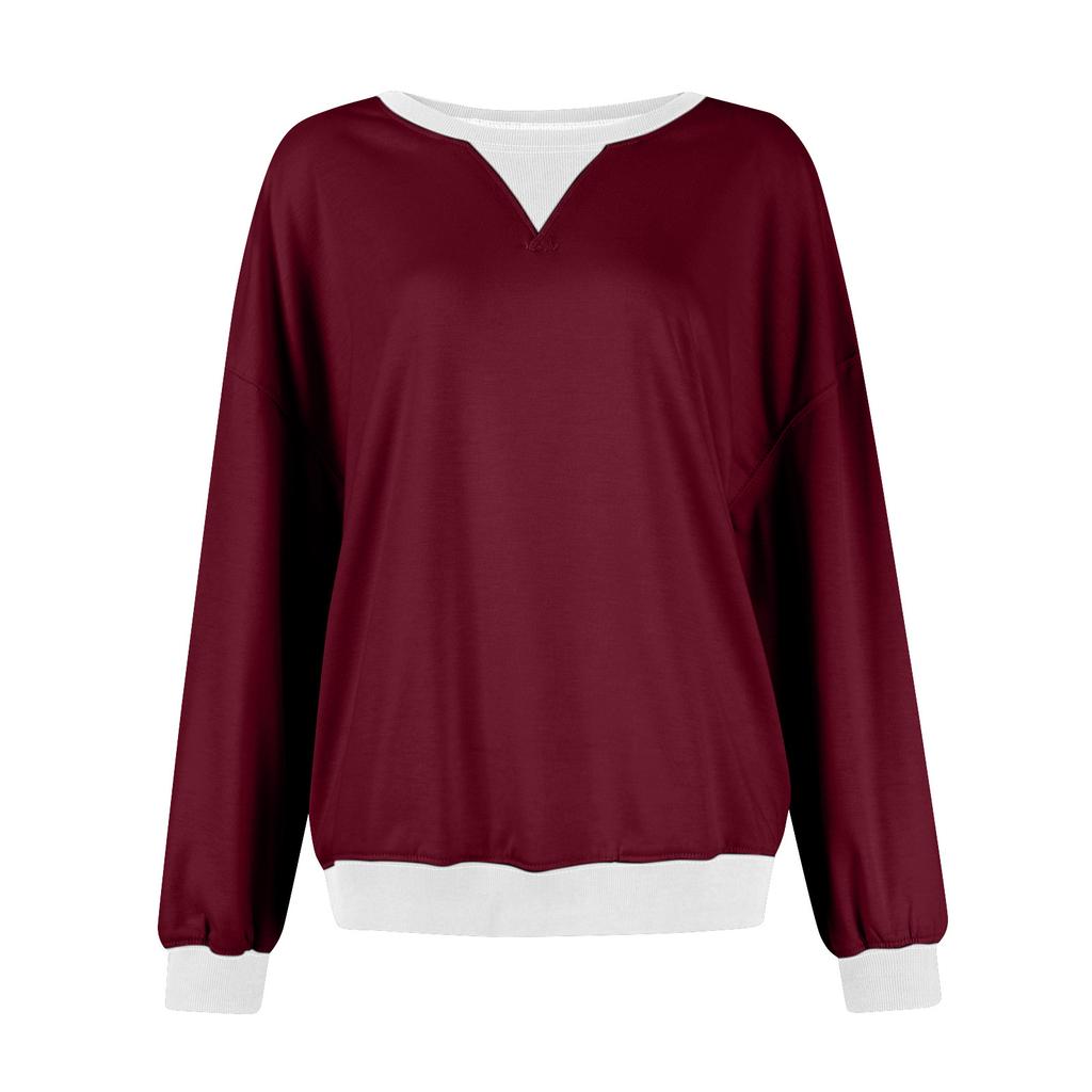 Женская толстовка большого размера с цветными блоками, толстовки с длинным рукавом, рубашка с круглым вырезом, осенний пуловер, топ, модная одежда