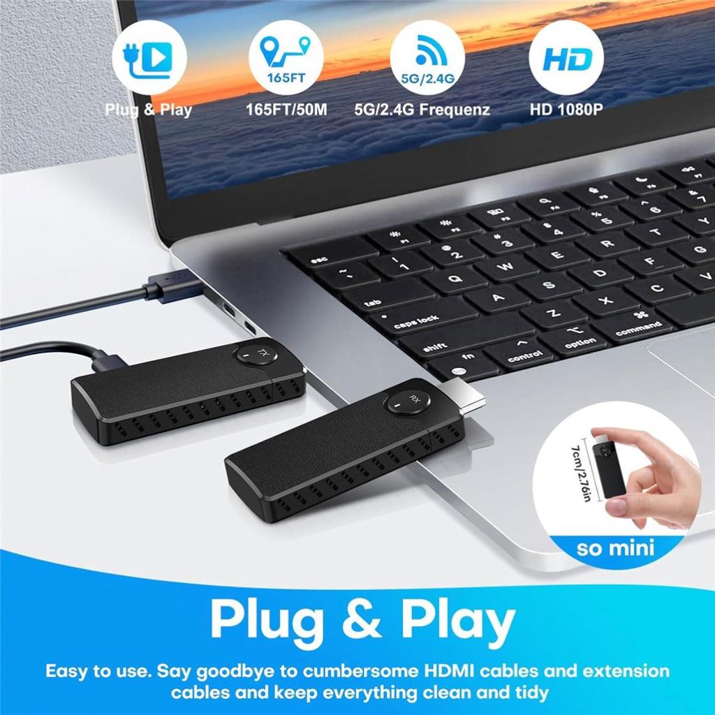 HDMI Wireless Transmitter and Receiver Extender 1080P 50M 2.4G 5G Type-C Wireless TX and RX for Mirroring HD Wireless Extender