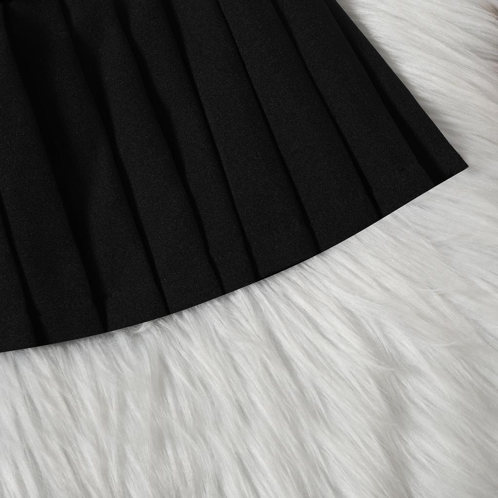 Детский комплект из 2 предметов для девочек: однотонные топы без рукавов на пуговицах и плиссированная юбка с поясом, комплект летней одежды