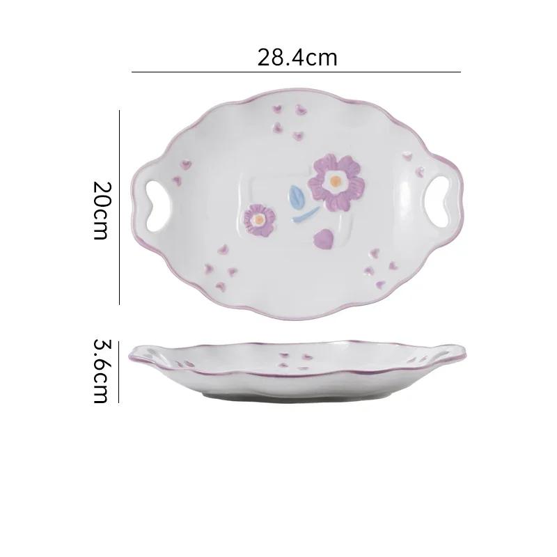 Креативные рельефные цветы Керамические тарелки Роскошные ресторанные салатницы Десертные тарелки Вкусные блюда Супницы Изысканная столовая посуда