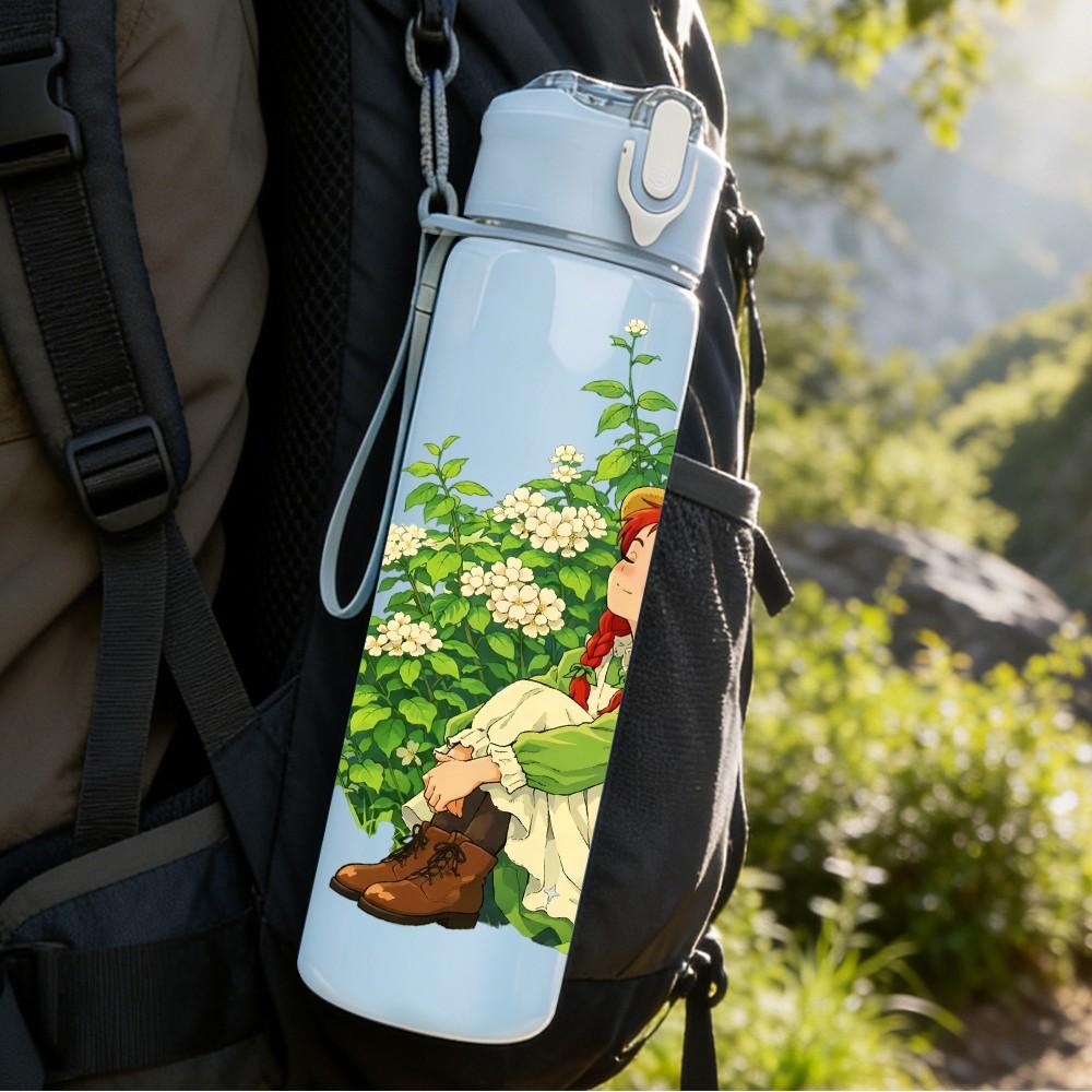 1PC Red Hood Girl Forest Scene Print 750ml Color Plastic Sports Water Bottle Leakproof Flip Straw Lid Suitable for Sports Office Home Use