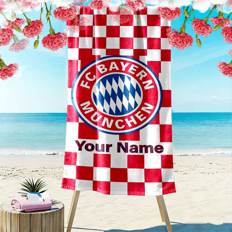 FC Bayern Munchen Custom Name Print Beach Towel, Large Soft Quick Dry Towel for Beach Camping Swimming