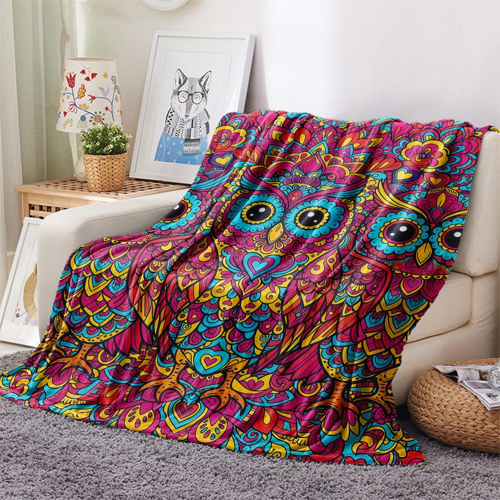 1PC Psychedelic Totems Print Flannel Blanket, High quality Comfortable for All Seasons, Home Decor, Warmth and Comfort, Perfect for Christmas Gifts