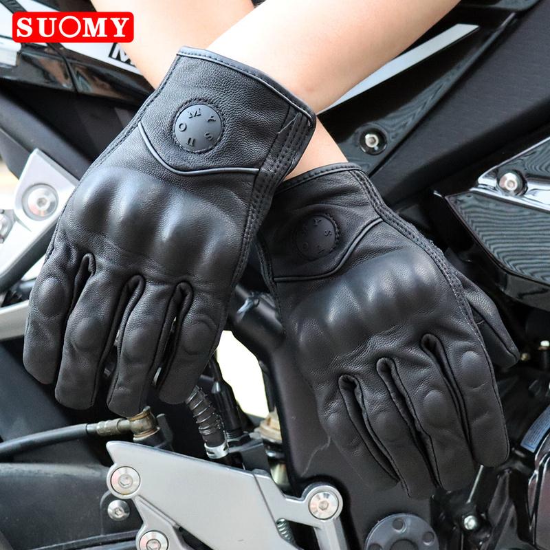 Suomy Motorcycle Leather Gloves Retro Motorcyclist Gloves Men Women Vintage Motocross Gloves Black Motorcycle Accessories