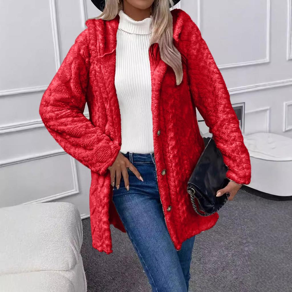 Women's Solid Color Fashion Casual Warm Fashion Diamond Plush Hooded Cardigan Coat