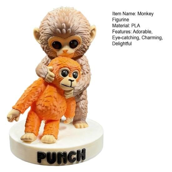 Monkey Figurine 3D Printed Cute Monkey Holding Plush Toy Desktop Ornament for Living Room Bedroom Tabletop Decoration