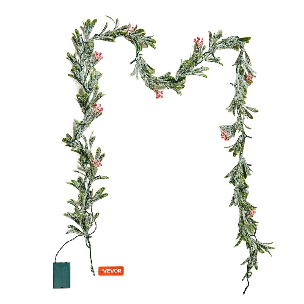 Christmas Garland, 2011 mm Realistic Greenery Decorated with Vines, Olive Leaves, and Berries, Evergreen Faux Garlands with Light String for Indoor