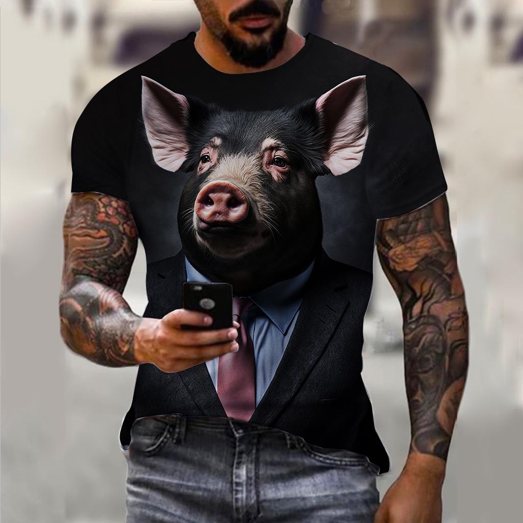 Мужская футболка с костюмом, летняя футболка с короткими рукавами и изображением животных, одежда большого размера с 3D принтом для собак, уличная повседневная футболка для мужчин, одежда