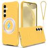For Samsung Galaxy S25 Magnetic Case Ripple Texture Liquid Silicone Protective Cover with Strap