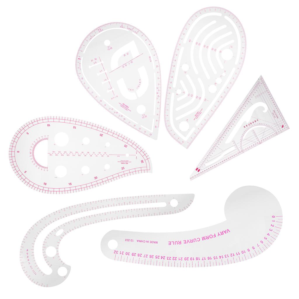 6 шт. Изогнутая линейка Многофункциональная пластиковая Вариативная форма Швейная Градуировка Проверка Дизайн одежды Инструмент