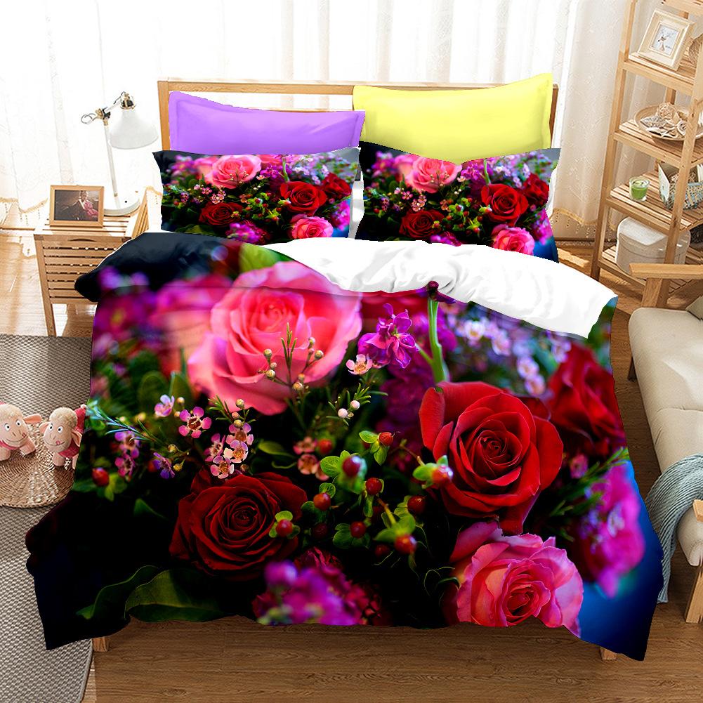 3D Flower Bedding Set Romantic Love Quilt Cover and Pillow Case 2/3 Pieces AU180 * 210 Easy To Clean Home Decoration for Girls' Rooms