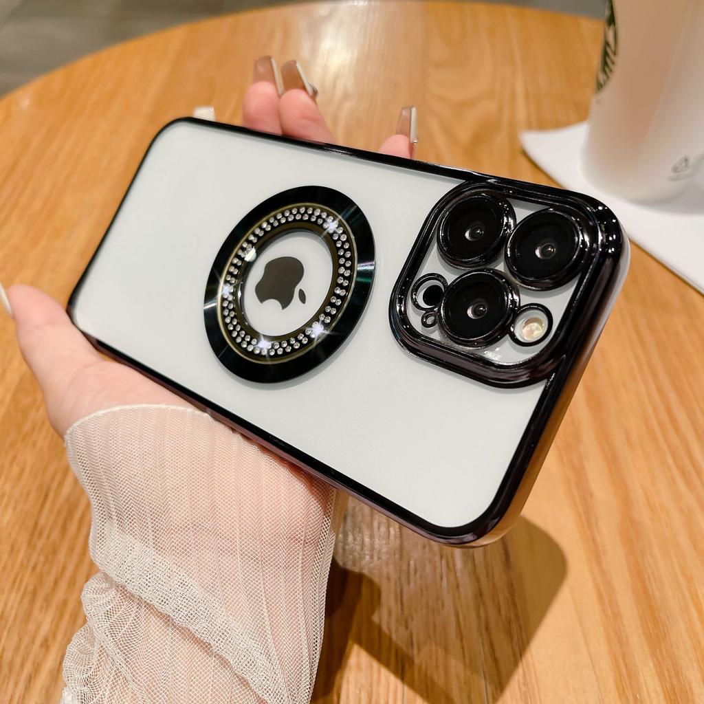 Подходит для iPhone17proMax Инкрустированный бриллиантами и с защитой от протечек Магнитный чехол для телефона Apple 16 Гальванизированный противоударный защитный чехол 15