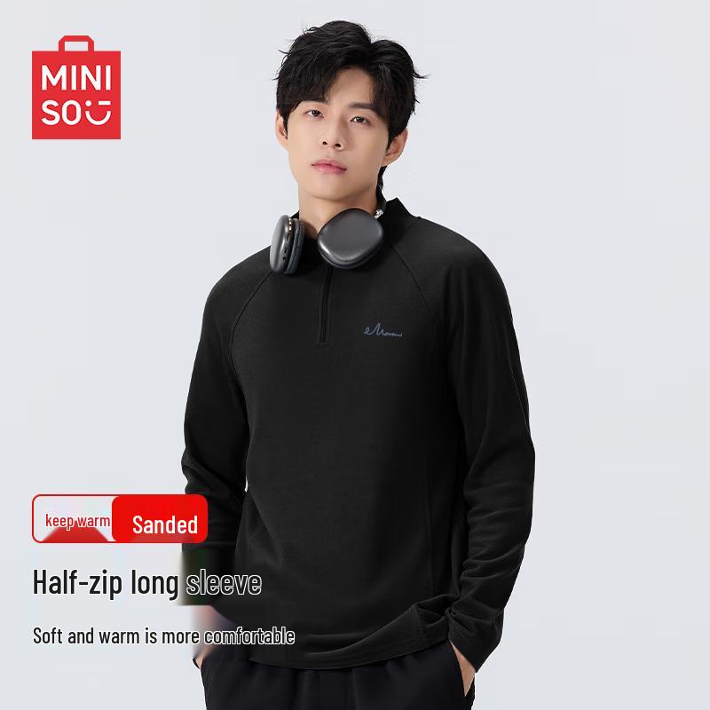 MINISO Мужская зимняя двусторонняя флисовая термофутболка с полумолнией