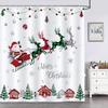 Merry Christmas Santa Claus Sleigh Reindeer Shower Curtain Waterproof Washable Shower Curtain 180x 180cm with 12 Hooks