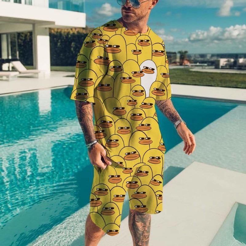 Мужские комплекты футболок с принтом утки панды 3D модный спортивный костюм футболки шорты 2 предмета мужской детский уличный костюм свободного покроя спортивная одежда