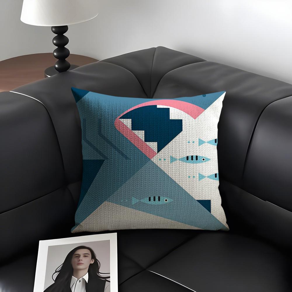 Simple Animal Anime Art Cushion Cover Natural Linen Organic Fabric DoubleSided Printing Sofa Home Decor Gift Pillow Case