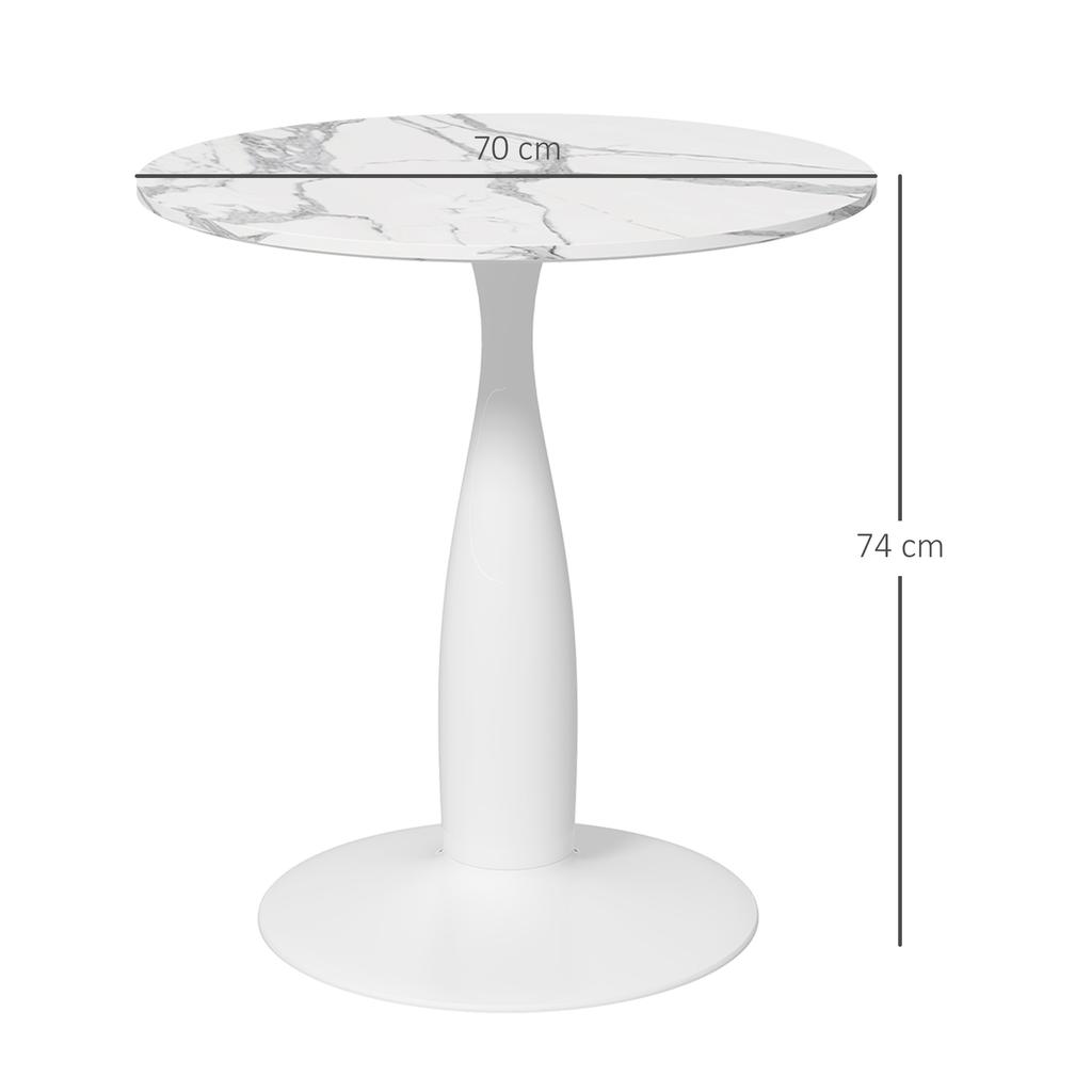 Round Dining Table, Powder-Coated Steel, MDF with Melamine, Non-Slip Feet, 70 x 74 cm, White