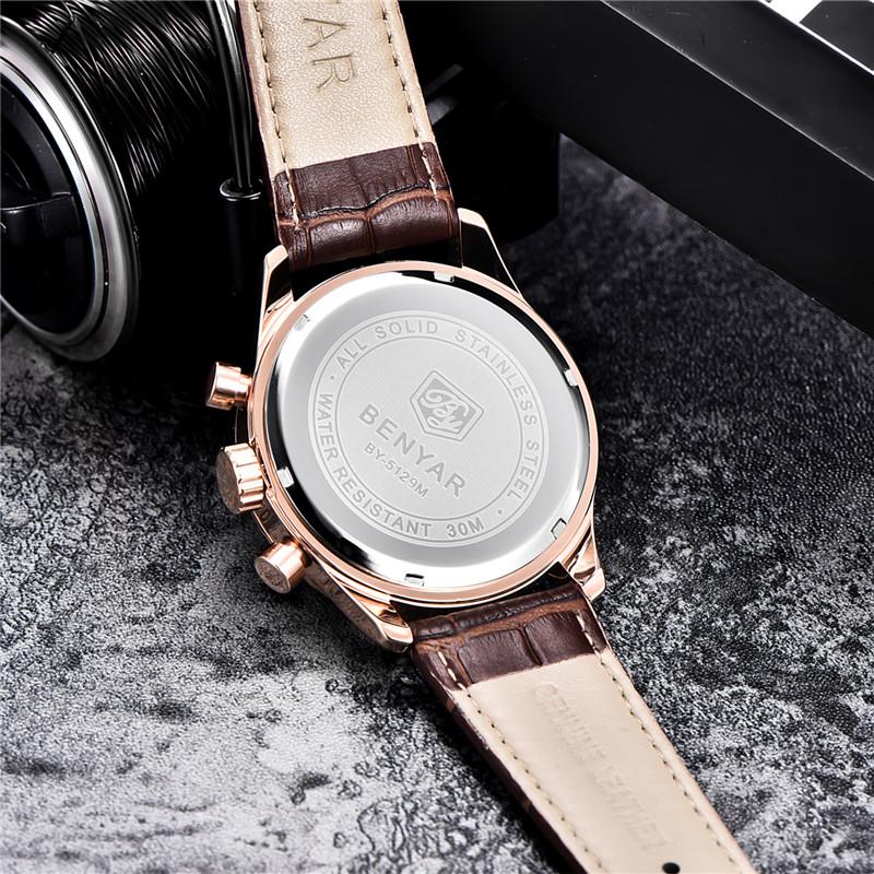 BENYAR Мужские часы, модные лучшие люксовые бренды, кварцевые спортивные часы с хронографом, военные золотые часы