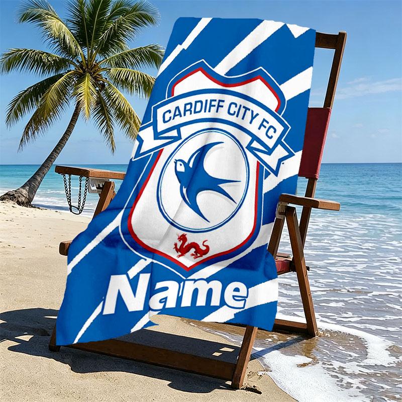 Custom Name Personalized Cardiff City FC Print Beach Towel, for Trip Camping Beach Party Home Decor, Birthday Gift for Family & Friends
