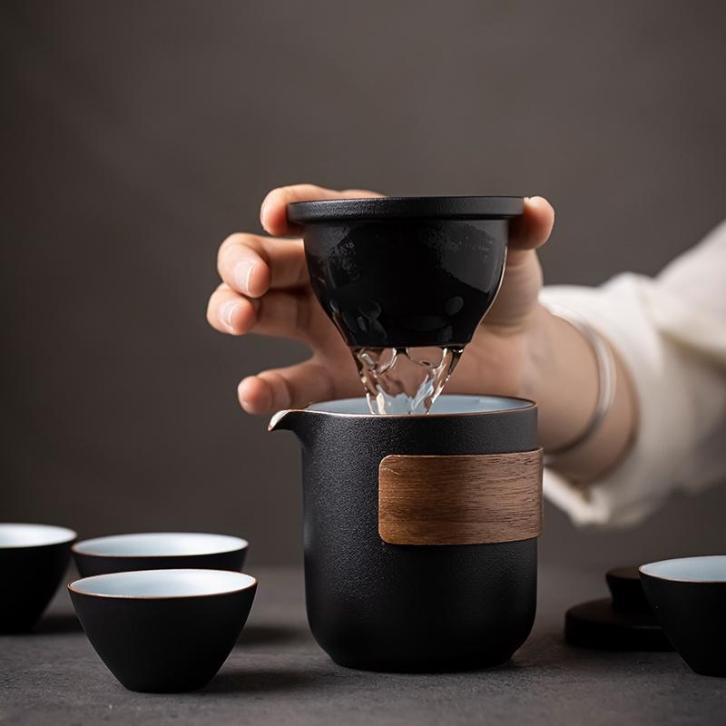 Керамический Быстрый Чайный Набор Один Чайник Четыре Чашки Портативная Сумка Набор для Чая Кунг-Фу Портативный Заварочный Чайник