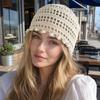 Handmade Hollow Beanie Pearl Tassel Pullover Hat Bohemian Style Crochet Hat  Women