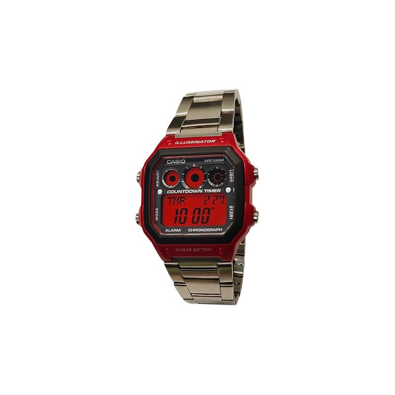 Casio Индивидуальные часы модифицированная серия красный смоляной корпус водонепроницаемые модный тренд AE-1300WH-4A-Красное Пламя Серебряный Циферблат Кварцевые AE-1300WH-4A