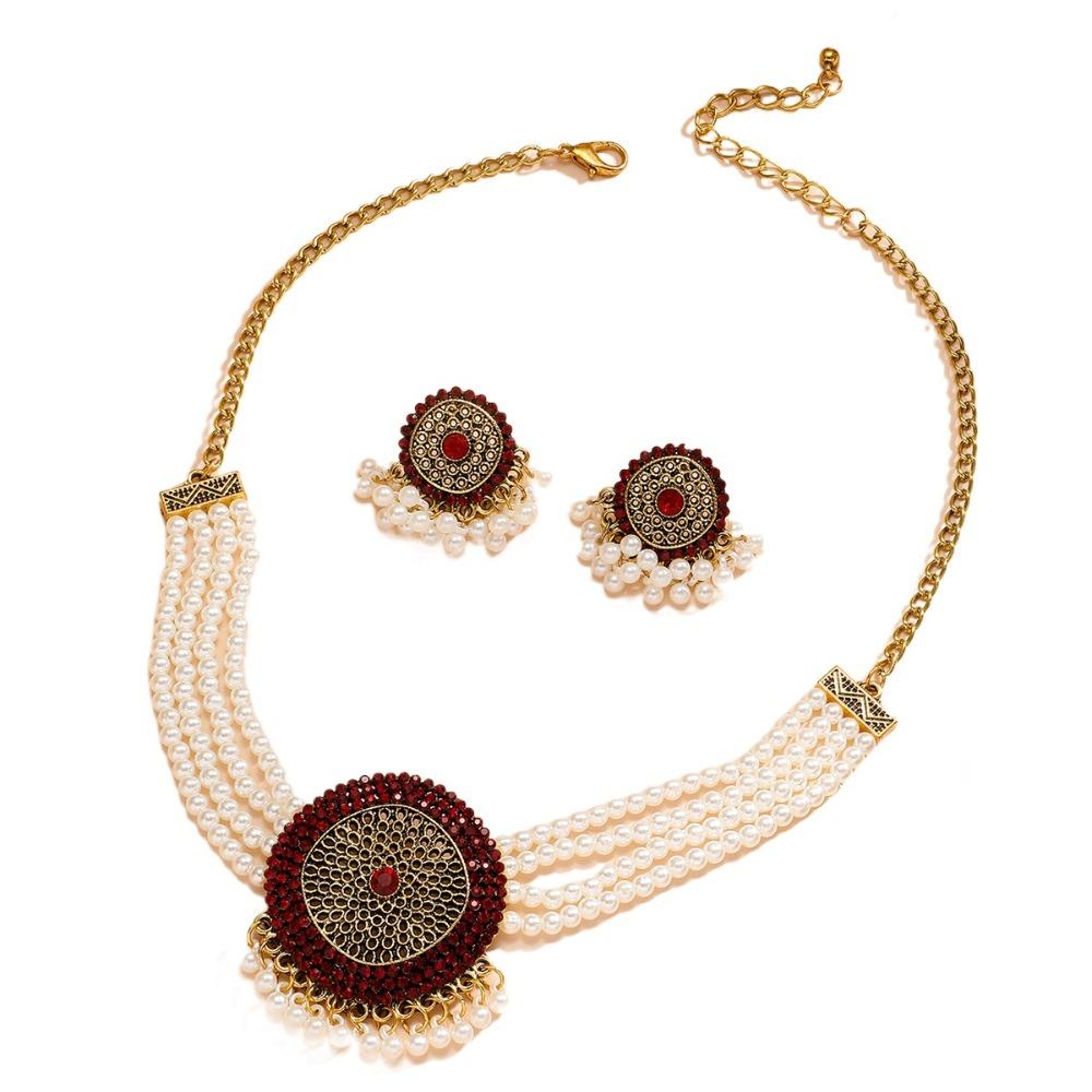 Tassel Rhinestone Necklace Earrings Luxury Choker Necklace Set Elegant Retro Jewelry Set Ladies
