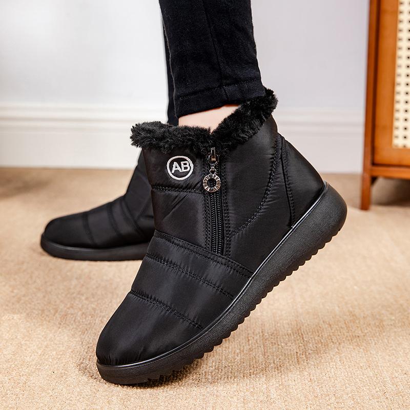 Женские водонепроницаемые зимние ботинки, зимние нескользящие плюшевые ботинки с искусственным мехом, женские пуховые ботинки на плоской подошве, сохраняющие тепло, с хлопковой подкладкой