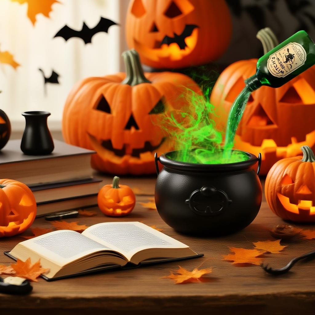 Halloween Decorations Indoor - Witch's Cauldron With Magical Bottles & Fog Maker, Floating Potion DIY, Party Decoration, Halloween Party Decor 50ml