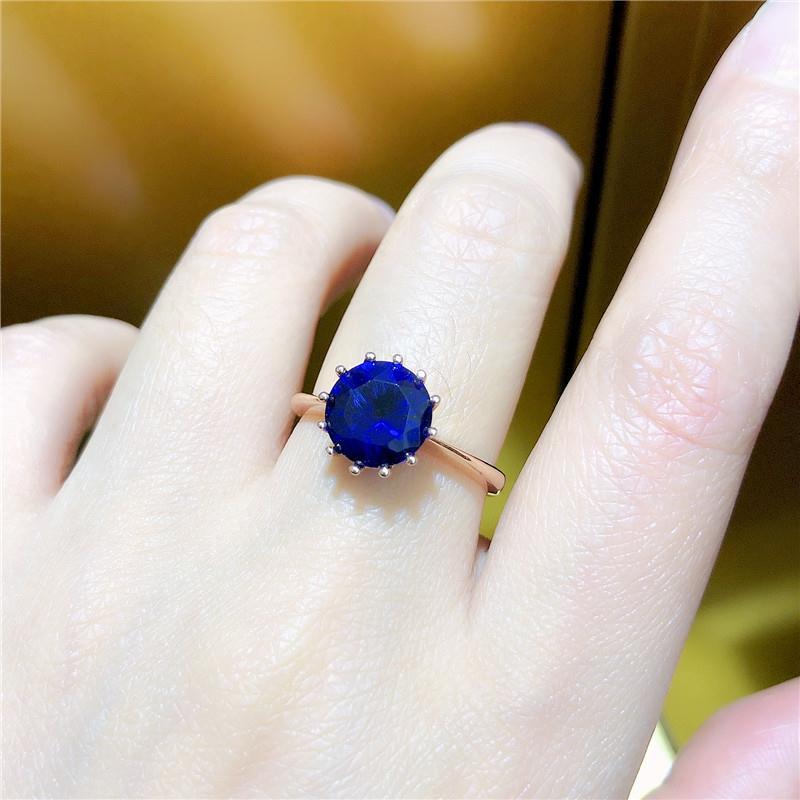 Фиолетовое Золото Женское Кольцо с Синим Камнем Покрытие Розовым Золотом 14K Премиальное Модное Кольцо