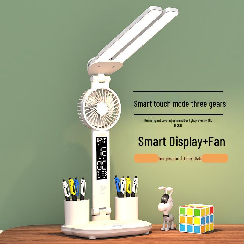 Dual-Head Eye-Care Desk Lamp with Pen Holder and Anti-Blue Light for Student and Bedroom Use