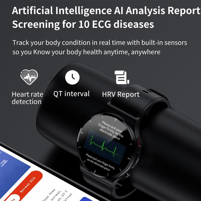 1,32-дюймовый ЭКГ для мужчин AI Smart Watch Health Smartwatch Ip68 Водонепроницаемый беспроводной зарядный монитор кислорода в крови для Android IOS Спортивные фитнес-умные часы