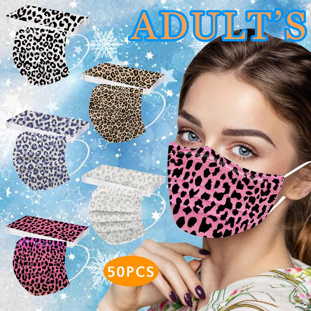 50PCS Adult Three-Layer Disposable Dust-Proof Protective Leopard Print Mask