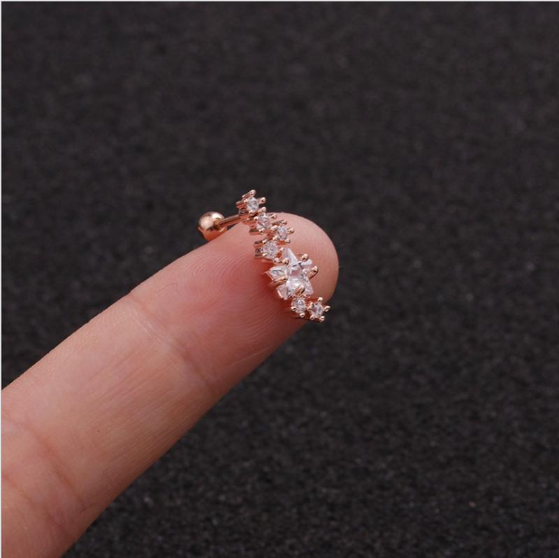 1 шт. новые серьги-гвоздики из нержавеющей стали с изображением листьев и звезд, блестящие серьги-гвоздики для ушей с кубическим цирконием, ювелирные изделия для пирсинга