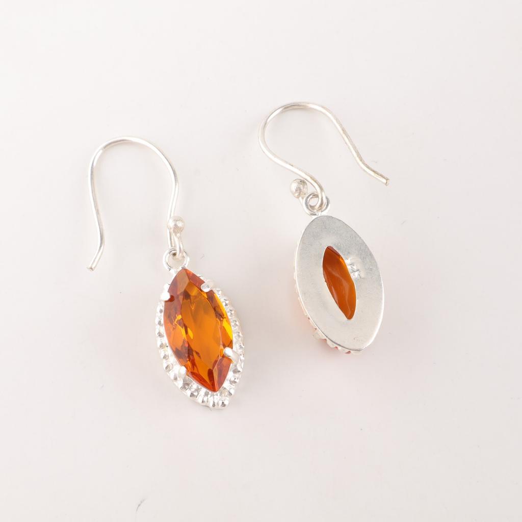 Natural Yellow Citrine Gemstone 925 Solid Silver Jewelry Handmade Earrings 1.4" EE-169-5