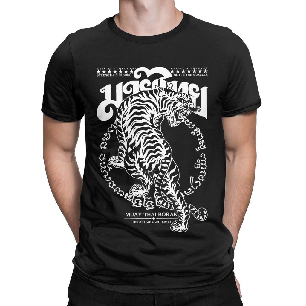 Мужские футболки Muay Thai Sak Yant Tiger Unique 100% Хлопковая футболка с коротким рукавом Боксерские футболки с круглым вырезом Одежда Лето