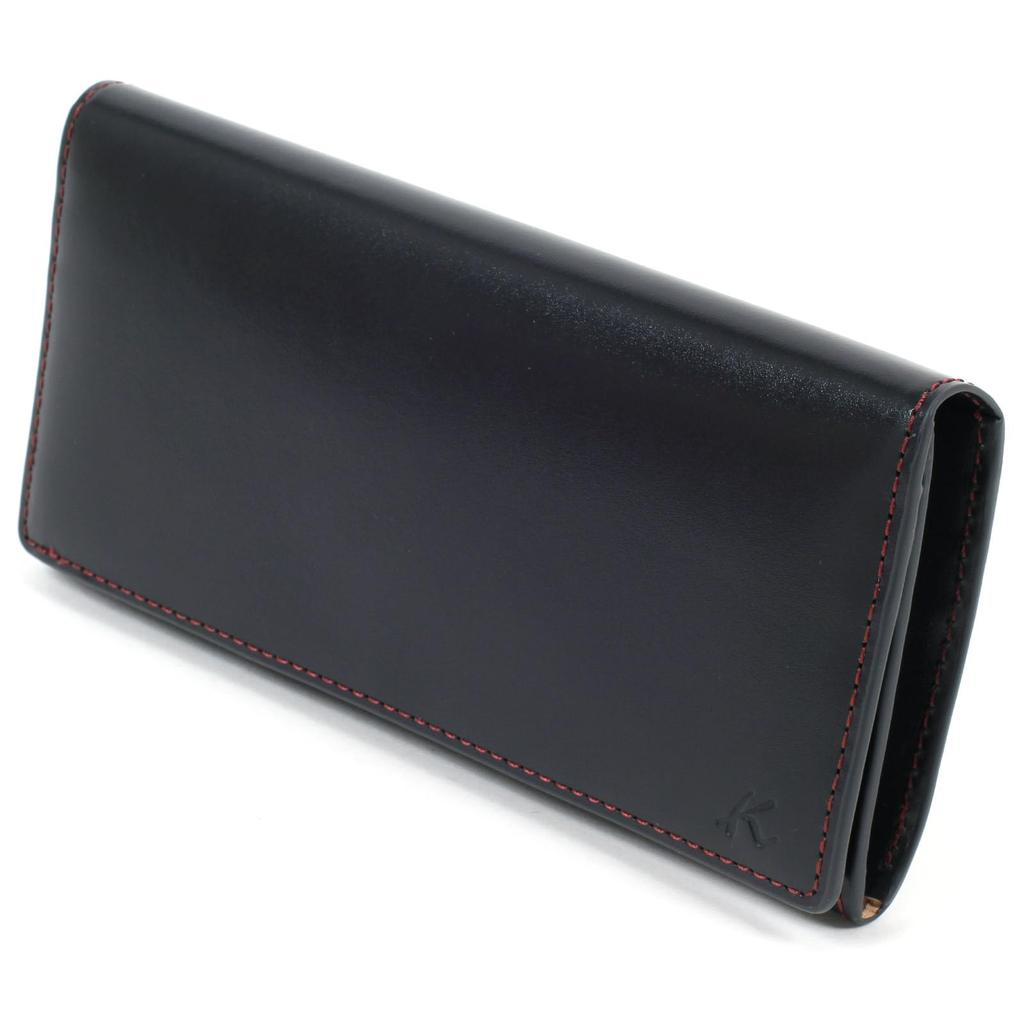 Длинный кошелек из дубленой кожи ZH0479 Темная строчка 10711 [Kitamura] Синий/Бордовый [Темно-синий]