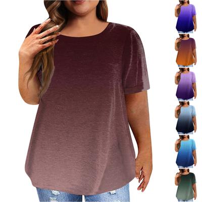 Женская винтажная плиссированная повседневная футболка с градиентом и коротким рукавом, пуловер больших размеров, базовый топ