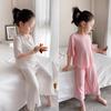 Girl's Summer Thin Ice Silk Suit Middle and Large Children Soft Simple Top + Pants Home Two-piece Set