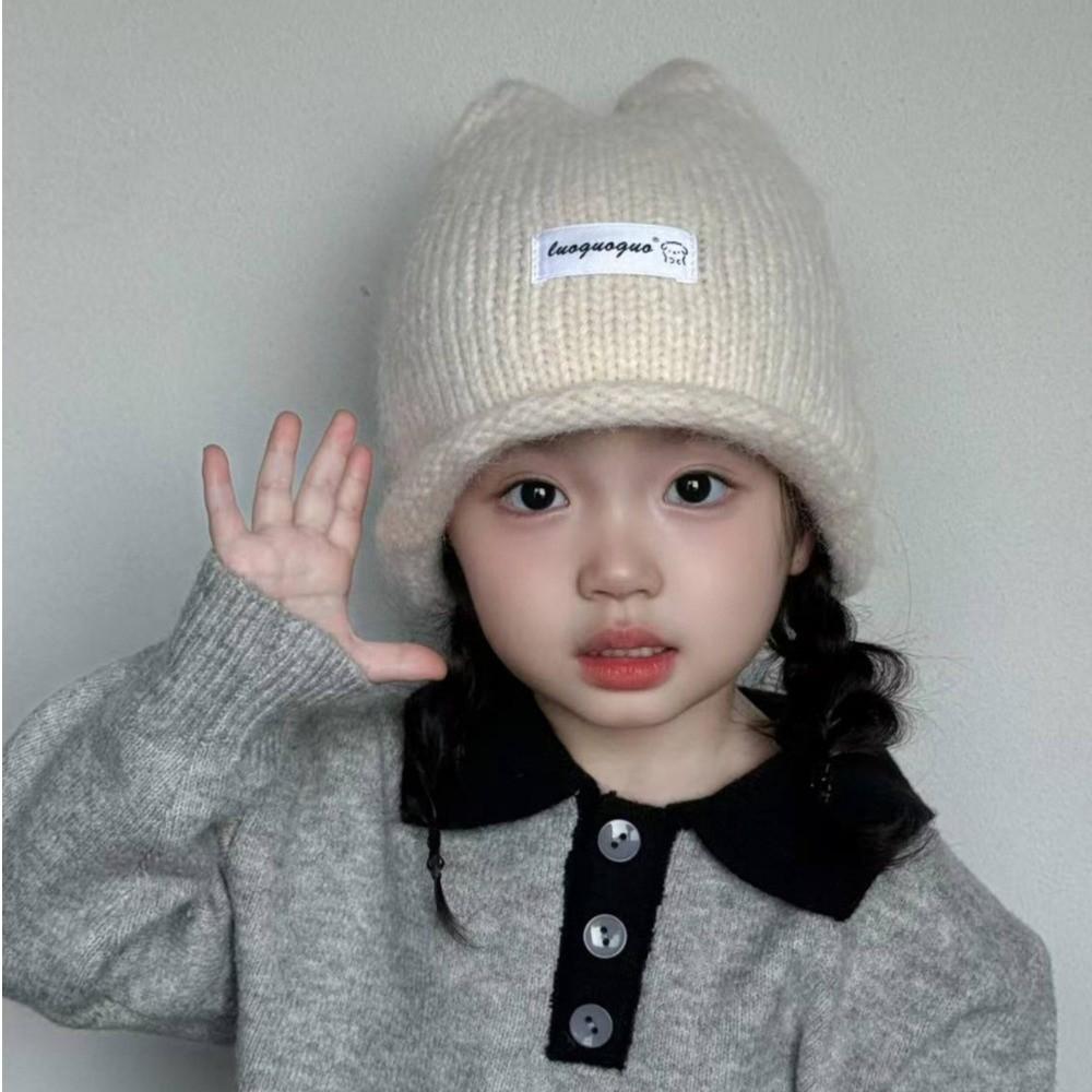 Soft Knitted Kids Pullover Hat Rolled Edge Rabbit Ear Knit Hat Cute Baby Beanie  For Boys Girls