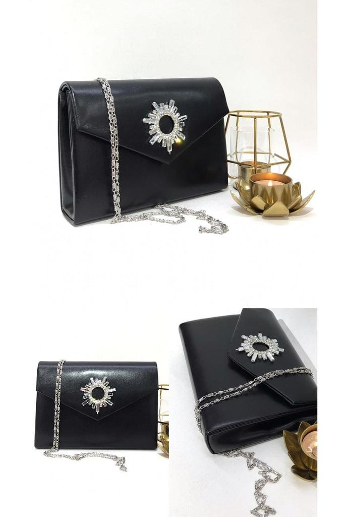 Women's Sea Bream Material Stone Accessory Magnetic Envelope Cover Usable Evening Dress Bag with Shoulder Strap