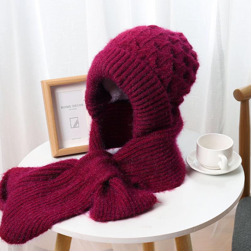Новая шапка с утолщенной осенне-зимней шапкой, вязаная из пряжи, женская теплая сетка, красная шапка с противохолодной беличьей нитью