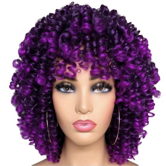 African Women Short Kinky Curly Wigs Silk Hair Natural Look with Bangs High Temperature Wigs Long-Lasting Wear