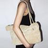 Large Capacity Suede Leather Tote Bag Women Soft Matte Finish Casual Street Style Crossbody Or Handheld Black Beige
