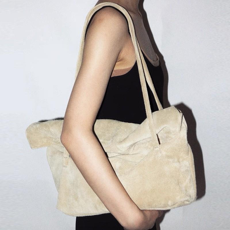 Large Capacity Suede Leather Tote Bag Women Soft Matte Finish Casual Street Style Crossbody Or Handheld Black Beige